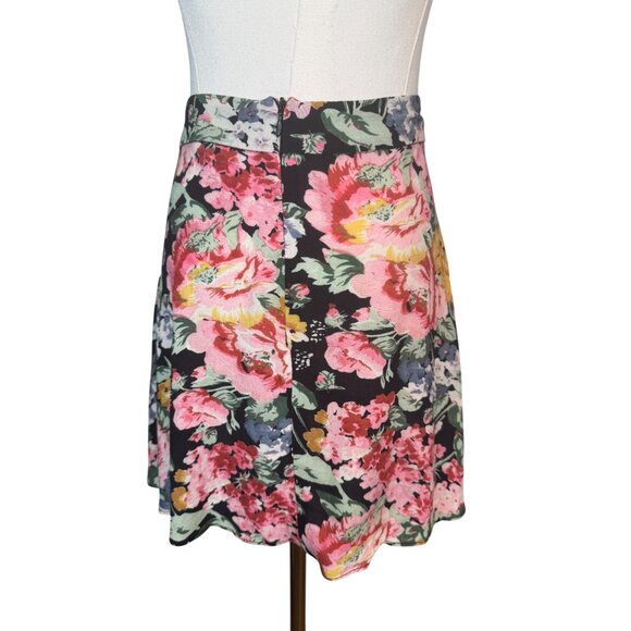 ZARA Medium Floral Skirt Black Floral Multicolor Tie At Waist - Picture 4 of 11